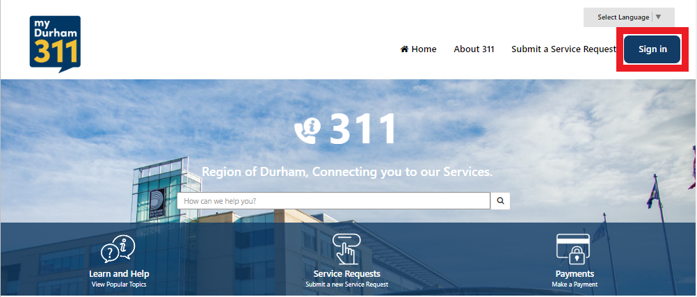 Screen shot of the customer portal main page
